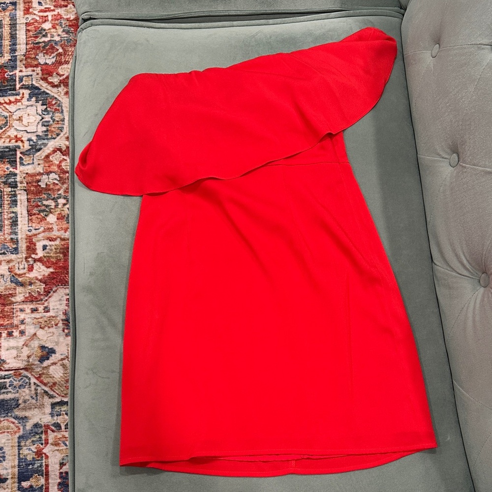 Lovers + Friends Bold Red One-Shoulder Ruffle Mini Dress
